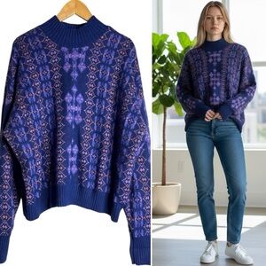 Lane Bryant Fair Isle Mock Neck Sweater Blue Purple – Sz 18/20
